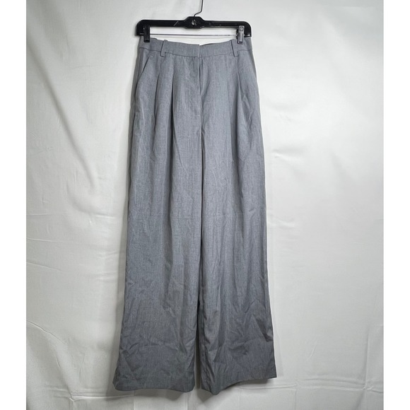 H&M Pants - H&M Gray Wide Leg Trousers Women Size 4 Pleated High Rise 90s Minimalism Clean
